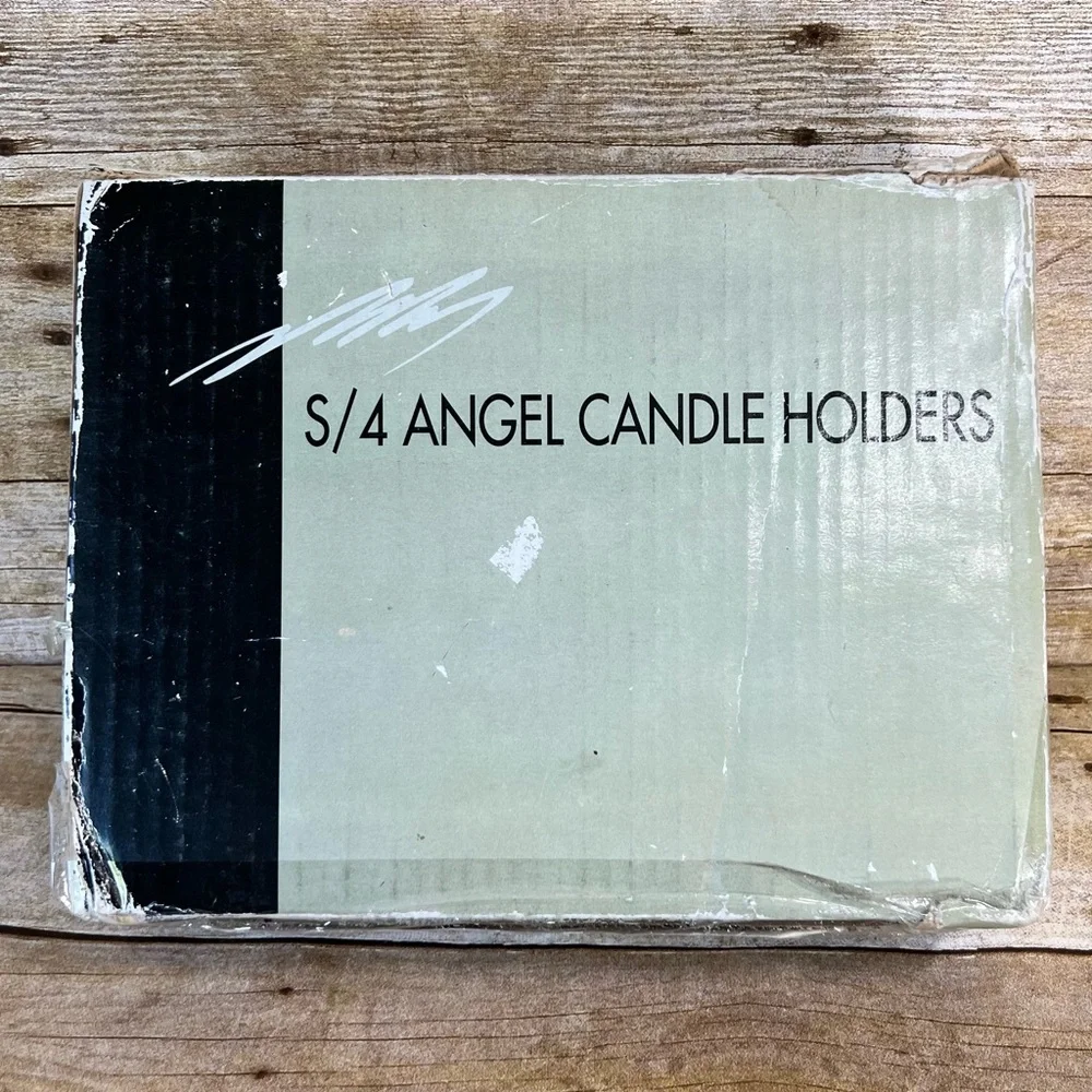Vintage‎ Set of 4 Ceramic Musical Angel Candle Holders with Red Taper Candles